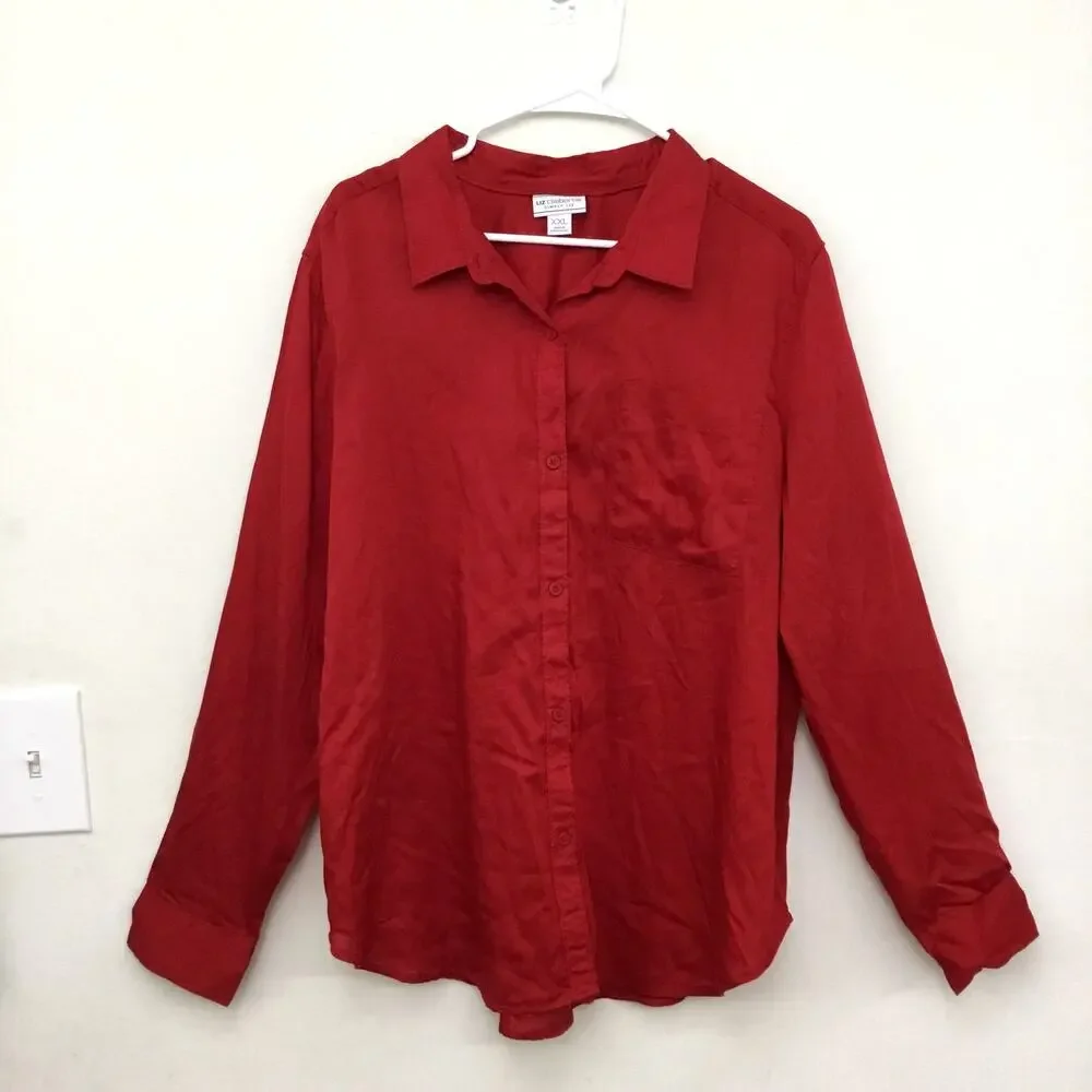 LIZ CLAIBORNE Women's Lyocell Blouse Long Sleeve Button Up Red Sz XXL - Picture 1 of 6